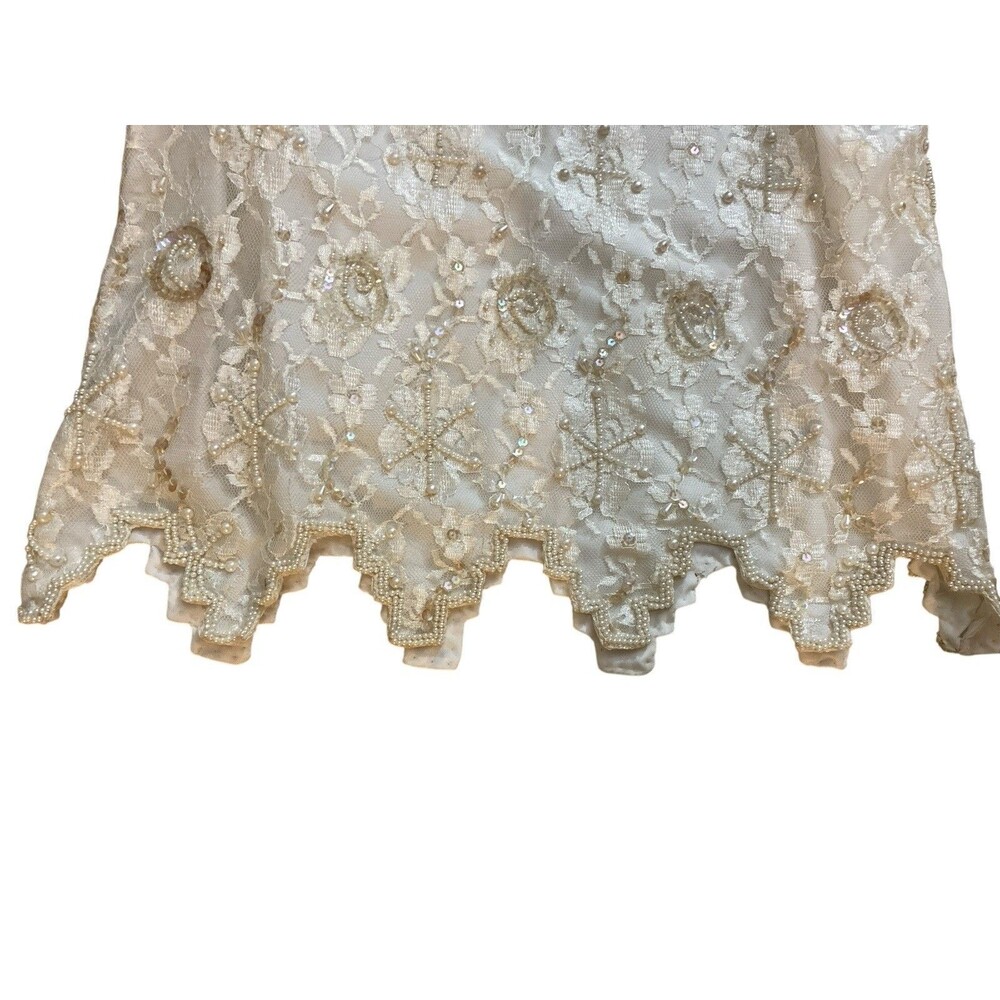 Vtg Laurence Kazar Ivory Blouse Women’s Beaded Lace Sequin Sz L Long‎ Sleeve - Picture 9 of 15